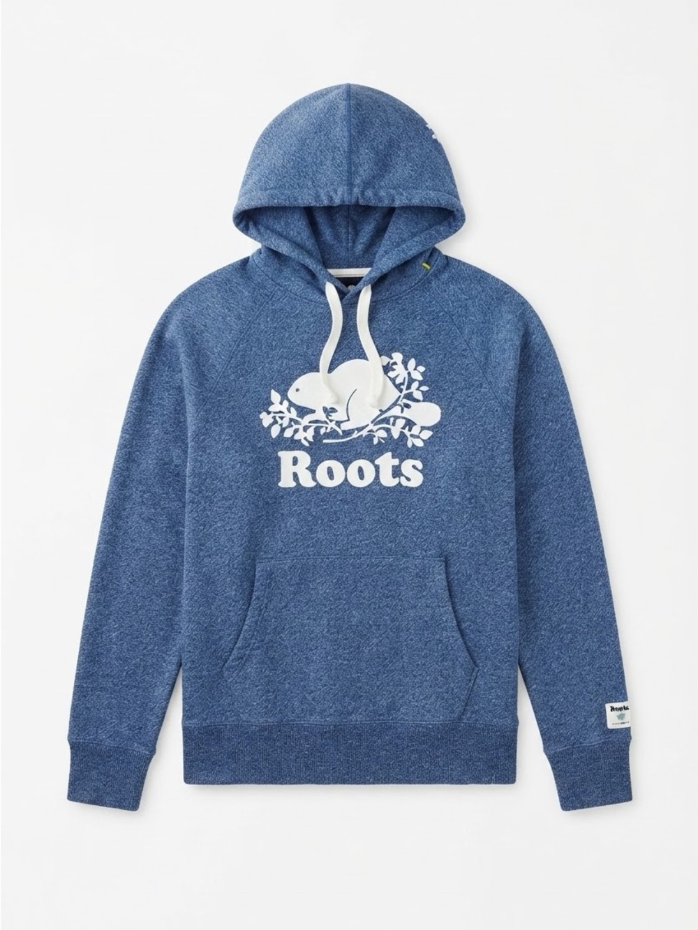 Roots Canada Heather Blue Beaver Logo Pullover Hoodie Sweatshirt Size Medium